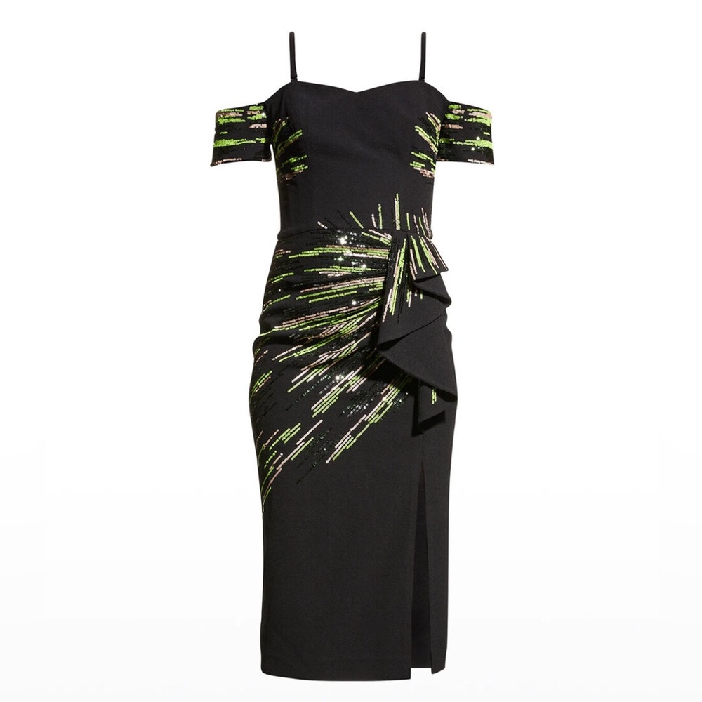 Alani Sequin Black Ruffle Midi Cocktail Dress Dress the Population XL